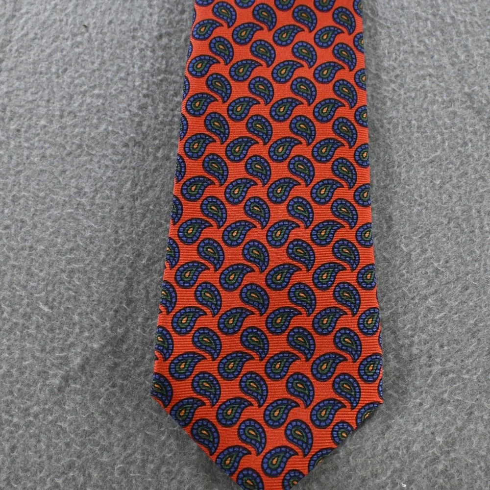 Polo Ralph Lauren Mens Vintage Paisley Silk Tie One Size Orange Blue Italy‎